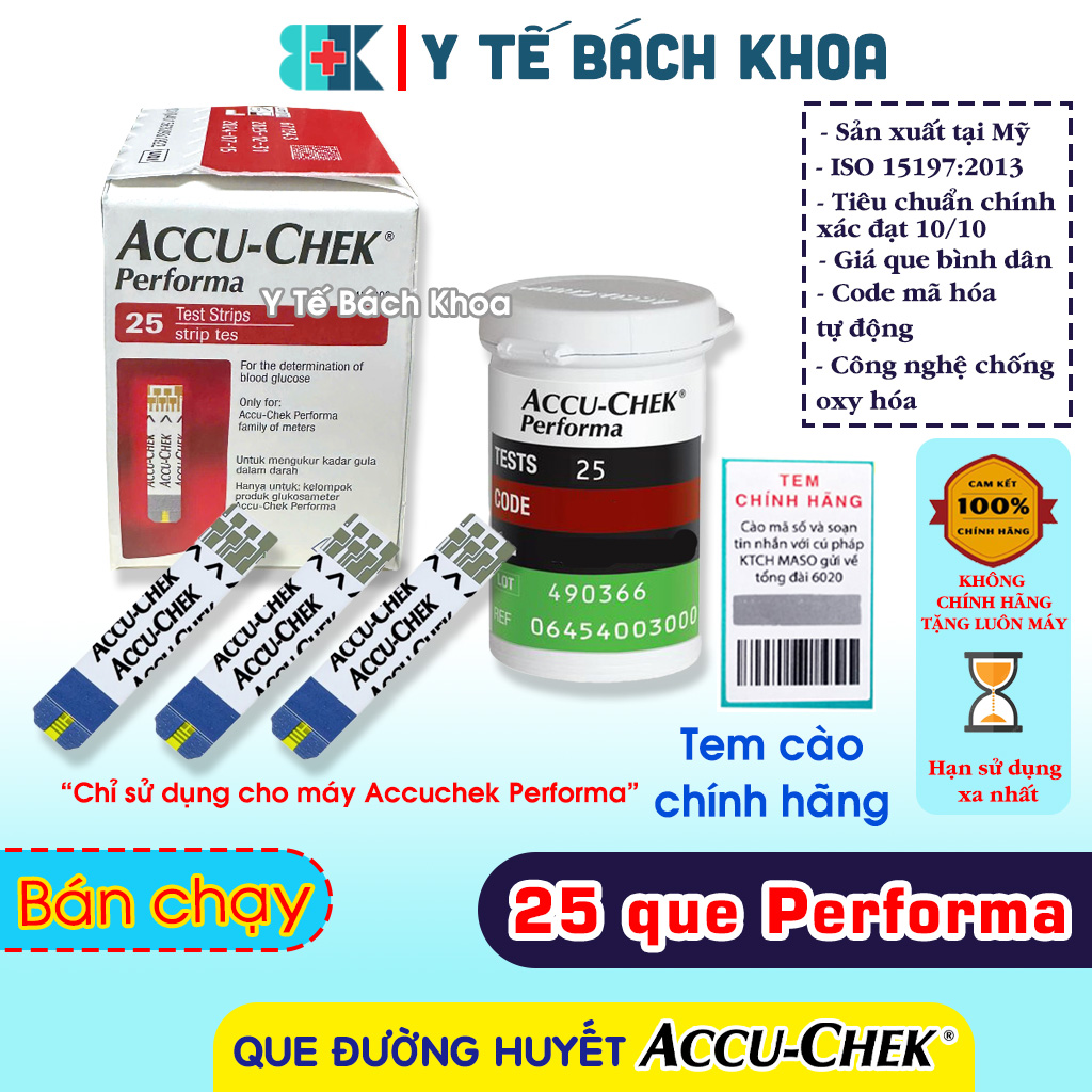 HỘP 25 QUE ACCU-CHEK PERFORMA CÓ TEM CHÍNH HÃNG