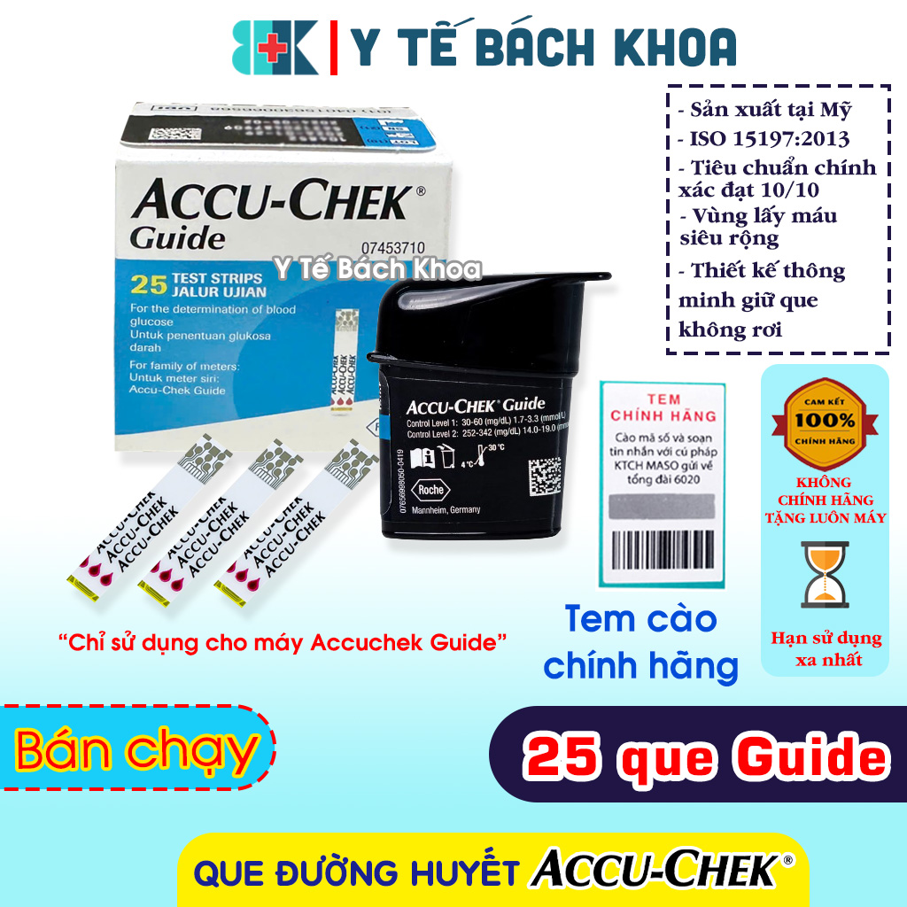 HỘP 25 Que Thử Đường Huyết Accu-Chek Guide CÓ TEM CHÍNH HÃNG