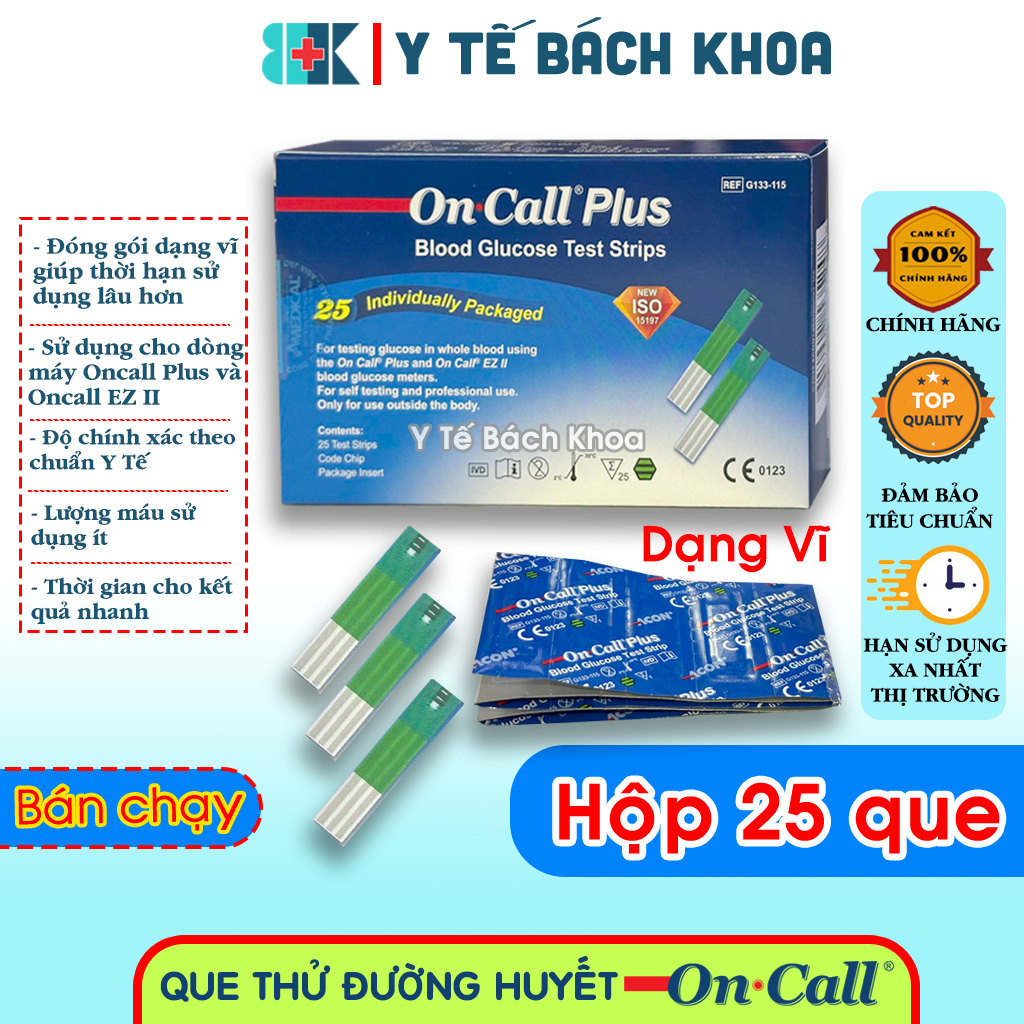 HỘP 25 QUE THỬ ĐƯỜNG HUYẾT ON CALL PLUS VÀ EZ II