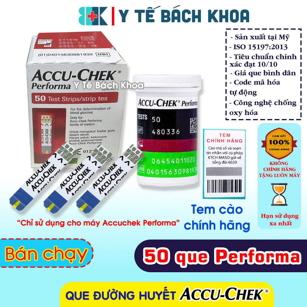 HỘP 50 Que Thử Đường AccuChek Performa CÓ TEM CHÍNH HÃNG