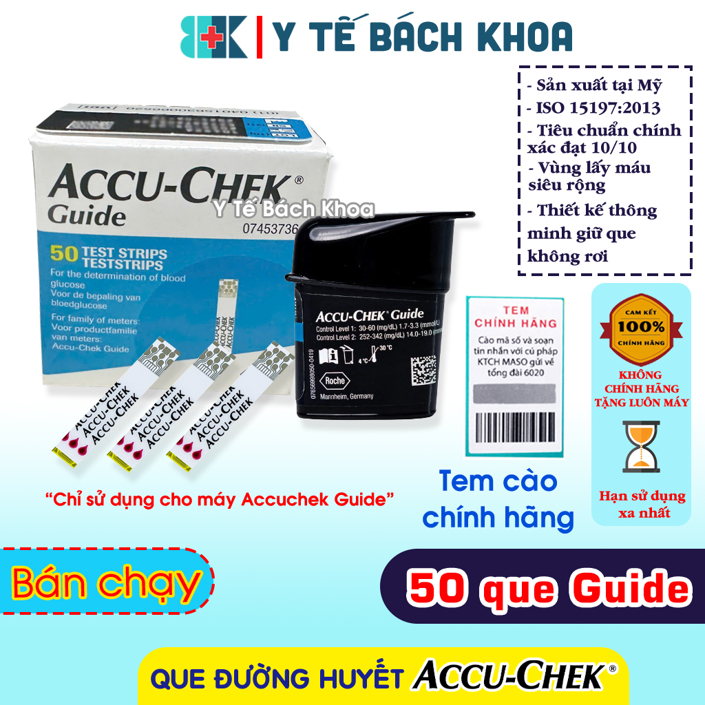 HỘP 50 Que Thử Đường Huyết AccuChek Guide CÓ TEM CHÍNH HÃNG